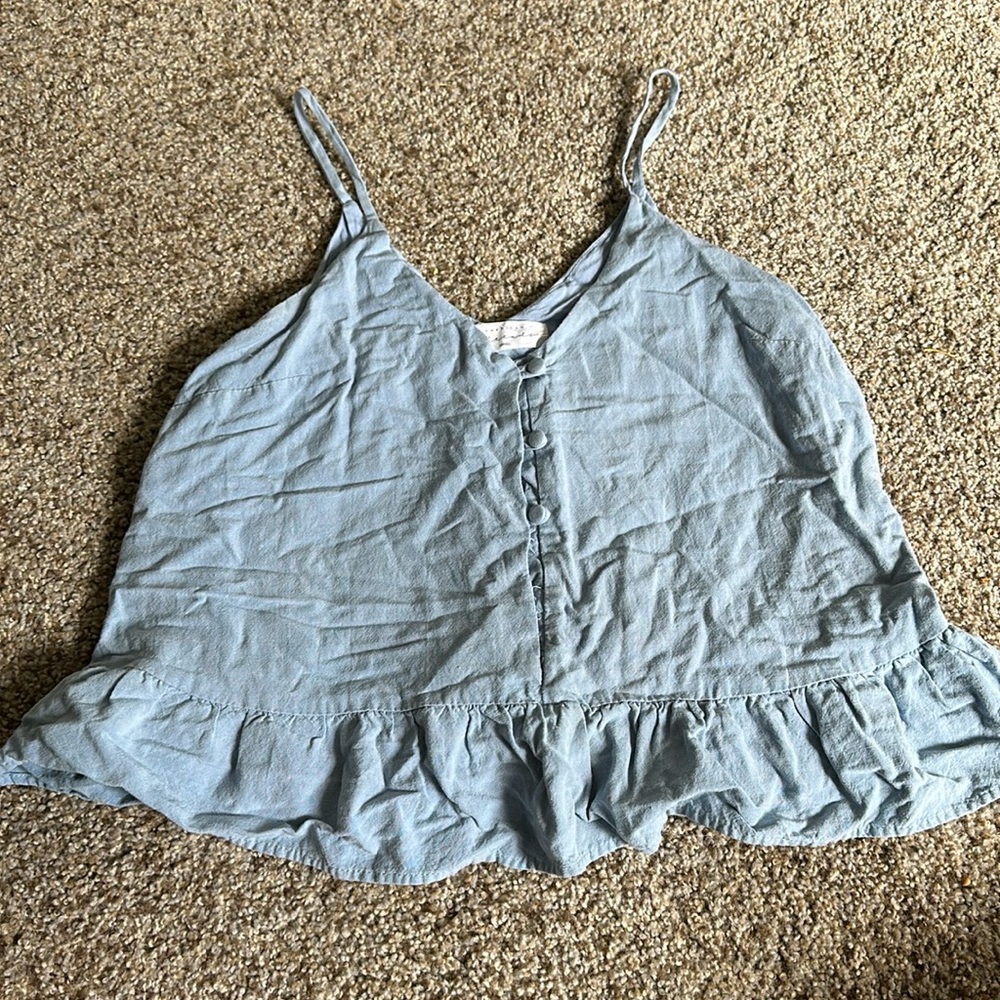 Blue spaghetti strap shirt with buttons